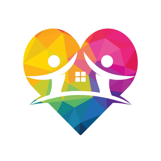 House and people logo design. People shelter house logo concept. House and joyful people vector logo template. real heart stock illustrations