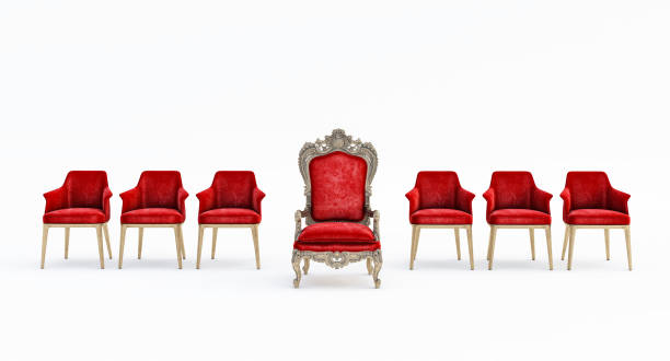 istock red royal throne with Modern red armchairs isolated on white background, Leadership concept, 1359528675