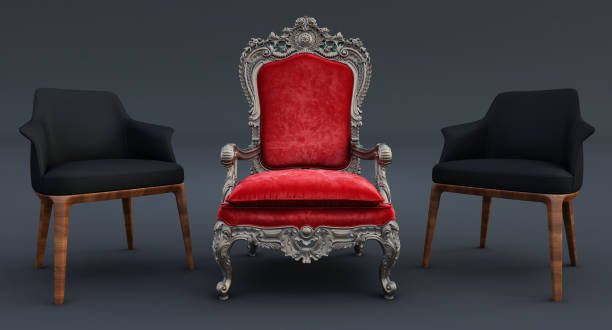 istock red royal throne with Modern black armchairs isolated on black background, Leadership concept, 1359528676