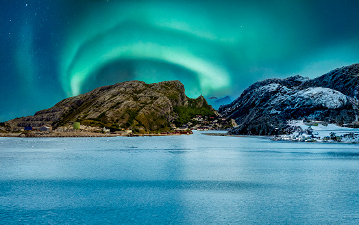 Aurora Boreal in the mountains of Harstad in Norway