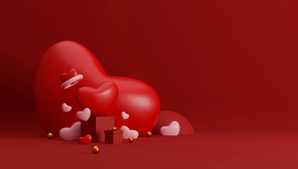 istock happy valentine's day background. open gift box full of decorative festive object, heart shaped balloons, greeting card. holiday banner design. 3D illustration 1359530196