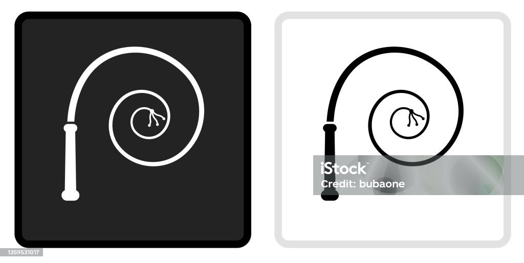 Whip Icon on  Black Button with White Rollover Whip Icon on  Black Button with White Rollover. This vector icon has two  variations. The first one on the left is dark gray with a black border and the second button on the right is white with a light gray border. The buttons are identical in size and will work perfectly as a roll-over combination. Whip - Equipment stock vector