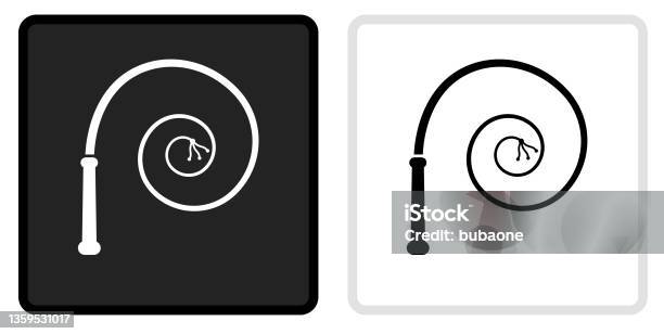 Whip Icon On Black Button With White Rollover Stock Illustration - Download Image Now - Whip - Equipment, Black And White, Black Color