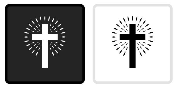 illustrations, cliparts, dessins animés et icônes de icône en croix chrétienne sur un bouton noir avec survol blanc - christian symbols illustrations