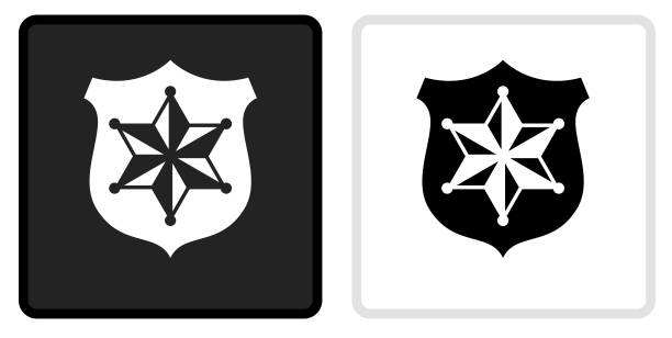 ikona odznaki szeryfa na czarnym przycisku z białym najazdem - police badge badge police white background stock illustrations