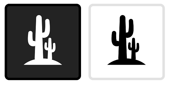 Cactus Icon on  Black Button with White Rollover. This vector icon has two  variations. The first one on the left is dark gray with a black border and the second button on the right is white with a light gray border. The buttons are identical in size and will work perfectly as a roll-over combination.