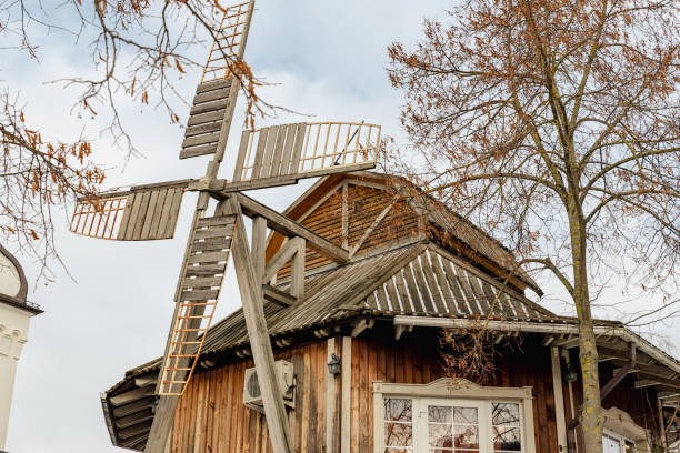 istock Old brown Mill with wintage stairway from out 1359532490