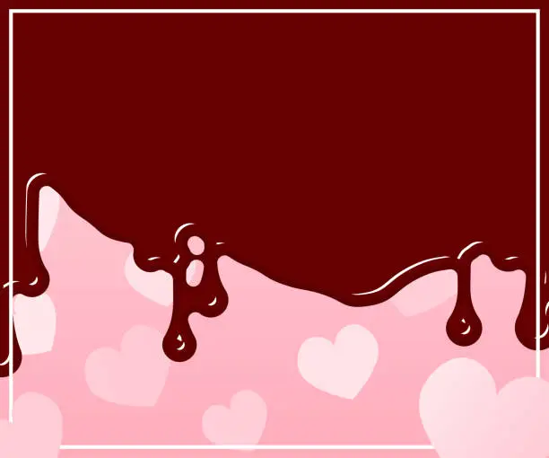 Vector illustration of Valentine's Day banner, pink heart background with dripping chocolates, 300x250