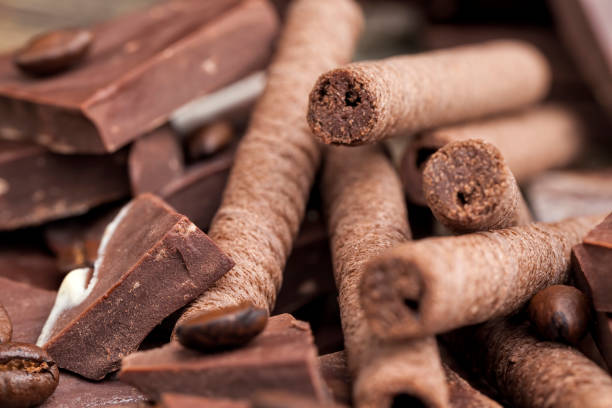 istock chocolate waffle tubes with chocolate filling 1359533160