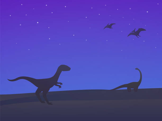 istock dinosaurs, velociraptor, sauropod and pterodactyls at night vector illustration 1359533258