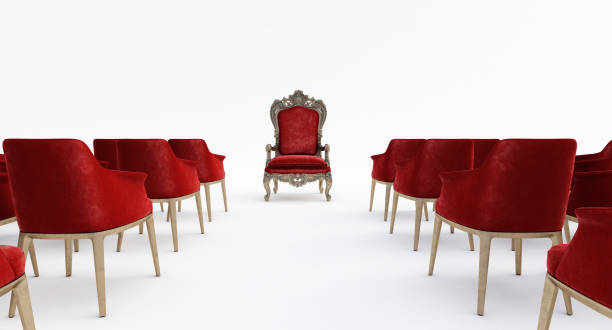 istock red royal throne with Modern red armchairs isolated on white background, Leadership concept, 1359534470