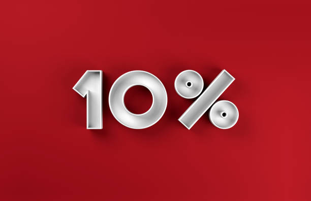 white 3d 10% discount icon on red background - number 10 percentage sign number financial figures imagens e fotografias de stock