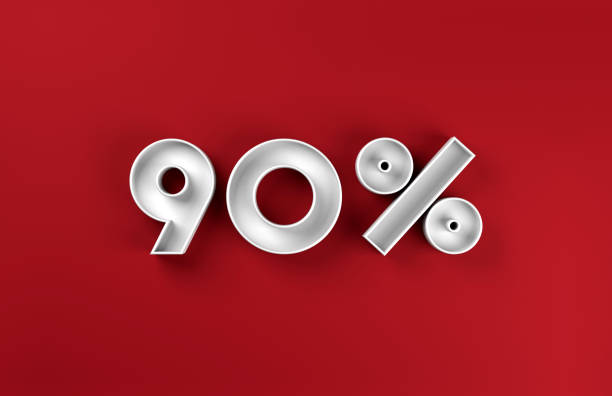 istock White 3D 90% discount icon on red background 1359536064