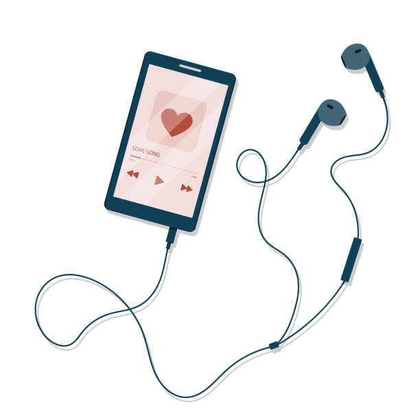 love song. music player on mobile phone screen with earphones. vector illustration in flat cartoon style. - spotify stock illustrations