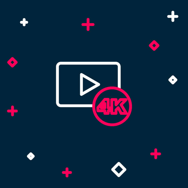 istock Line Screen tv with 4k Ultra HD video technology icon isolated on blue background. Colorful outline concept. Vector 1359539729
