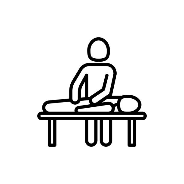 ilustrações de stock, clip art, desenhos animados e ícones de massage thin line icon. rehabilitation, relaxation, physiotherapy, osteopathy. modern vector illustration. - massage table