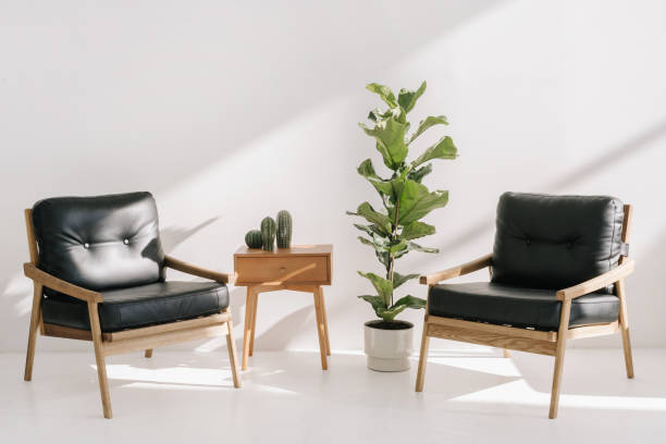 istock Side table and houseplants near leather armchairs 1359544322