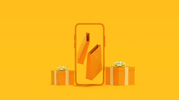 istock Online shopping, gift box and shopping bag with smart phone, mobile application 1359545513