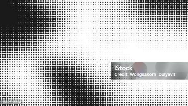 Abstract Gradiation Of Halftone Pattern In Black And White Monochrome Color Gradient Scale Of Black Dots On White Background Grunge Pattern Dotted For Poster Business Card Cover Label Mockup Stock Photo - Download Image Now