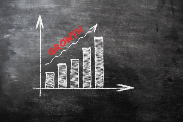 istock Growth graph on chalk board. Economic growth concept. 1359548495