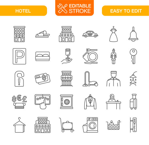 Hotel Line Icons Set Editable Stroke Hotel line icons set. Editable stroke. Vector illustration. airport porter stock illustrations