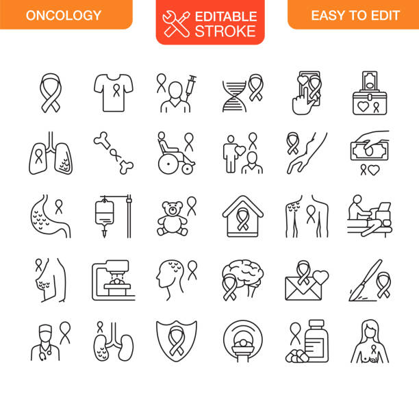 ilustraciones, imágenes clip art, dibujos animados e iconos de stock de iconos de cáncer oncológico establecen accidente cerebrovascular editable - kidney cancer