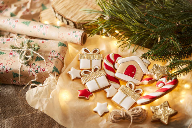 istock Christmas gingerbread cookies with a gift box 1359553303
