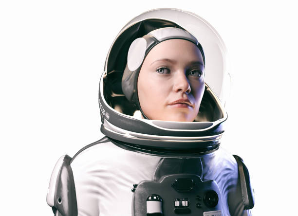 istock Young female astronaut isolated. 1359553632