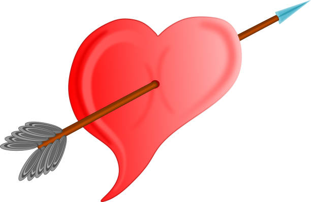 красное сердце пронзено стрелой амура на день святого валентина - cupid love red affectionate stock illustrations