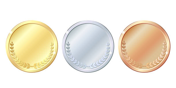 금메달, 은메달, 동메달 라운드 빈 메달 세트. - medal gold award sport stock illustrations
