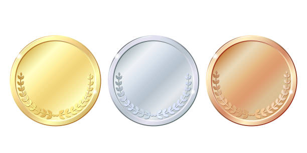 istock Set of gold, silver and bronze round empty medals. 1359555253