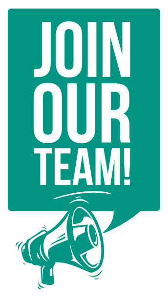 Join our team - monochrome sign with megaphone decorative vector artwork hiring stock illustrations