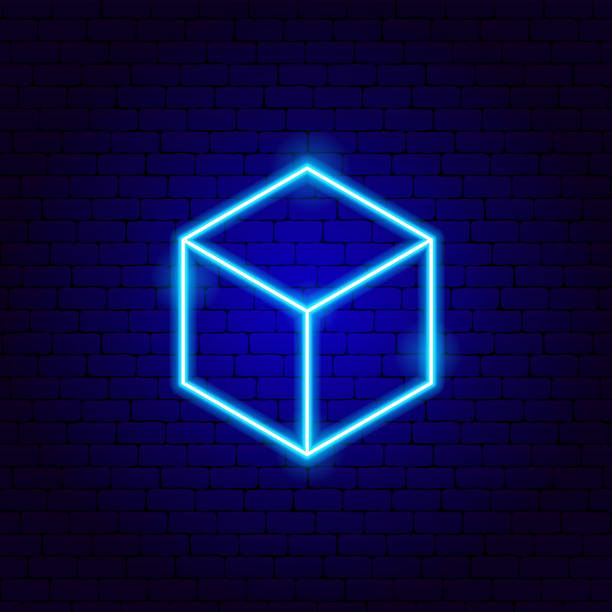 Cube Neon Sign Cube Neon Sign. Vector Illustration of Geometric Promotion. platonic solids stock illustrations