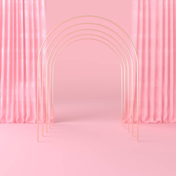 istock Movie theater dramatic curtains on stage, classic drapery template 3d render illustration. Circus and standup scene interior 1359562502