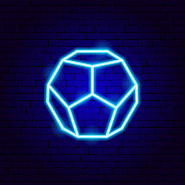 Dodecahedron Neon Sign Dodecahedron Neon Sign. Vector Illustration of Geometric Promotion. platonic solids stock illustrations