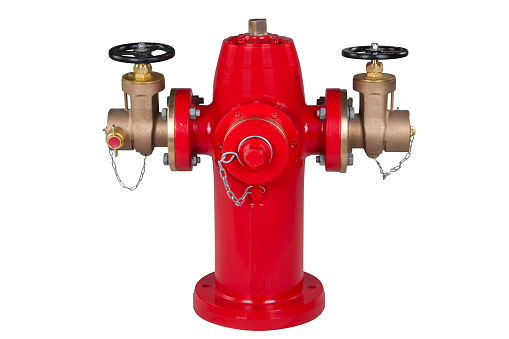 Hydrant , Fire valve , Industrial fire fighter system valve , \n Fire Department Connection isolated on white background