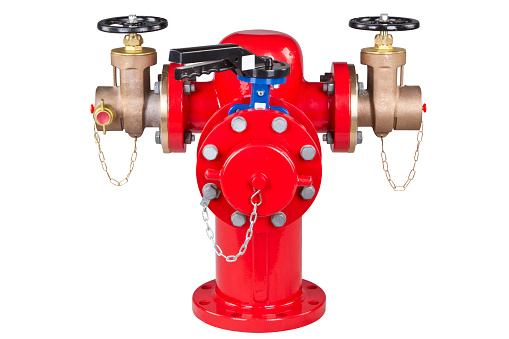 Hydrant , Fire valve , Industrial fire fighter system valve , 
 Fire Department Connection isolated on white background
