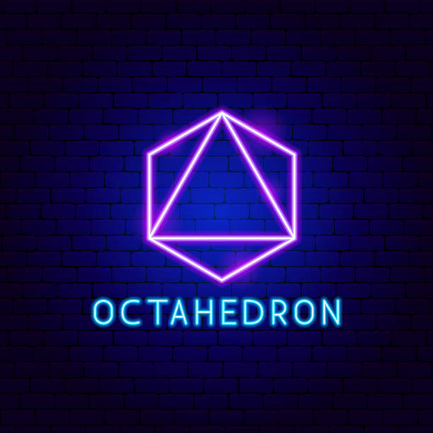 octahedron neon label - geometric shape pyramid shape three dimensional shape platonic solid stock-grafiken, -clipart, -cartoons und -symbole