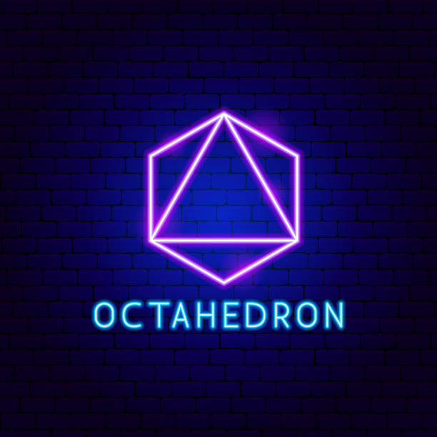 Octahedron Neon Label Octahedron Neon Label. Vector Illustration of Geometric Form Promotion. platonic solids stock illustrations