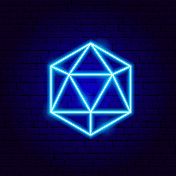 Icosahedron Neon Sign Icosahedron Neon Sign. Vector Illustration of Geometric Promotion. platonic solids stock illustrations