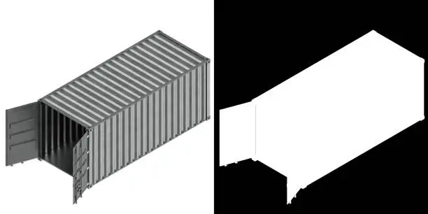3D rendering illustration of a open shipping container