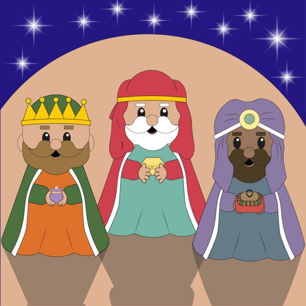 trzej mędrcy niosący prezenty na boże narodzenie, trzej królowie żłóbków - getty stock illustrations