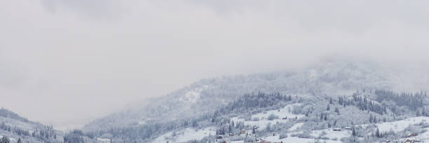 istock Winter Mountain Village Landscape, Nature Panoramic Image 1359566093