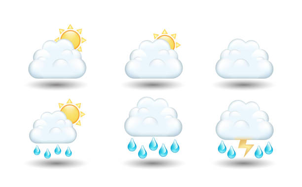 태양, 빗방울, 천둥 벡터 일러스트와 구름 - thunderstorm rain sun lightning stock illustrations