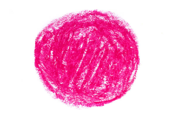 pink circle drawn with oil pencil isolated on white background. High quality photo