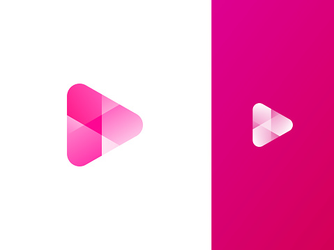 Vector illustration of pink play media button logo.