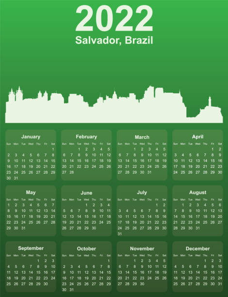 ilustrações, clipart, desenhos animados e ícones de calendário verde estiloso 2022 com panorama da cidade de salvador, brasil - salvador