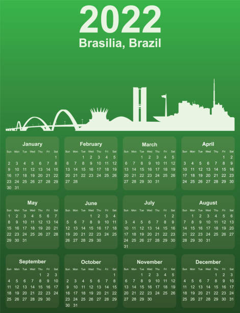 ilustrações, clipart, desenhos animados e ícones de calendário verde estiloso 2022 com panorama da cidade de brasília, brasil - brasilia