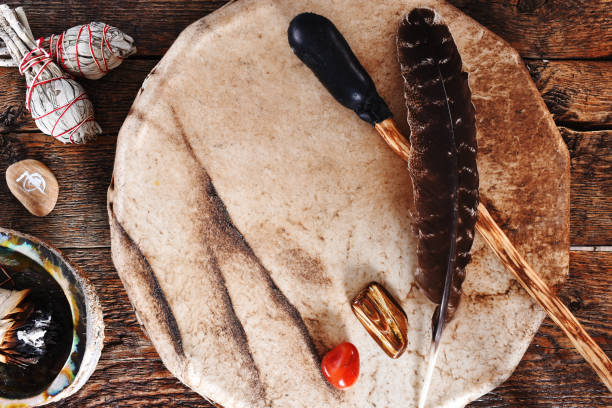 istock Hand Made Meditation Drum and Feather 1359578035