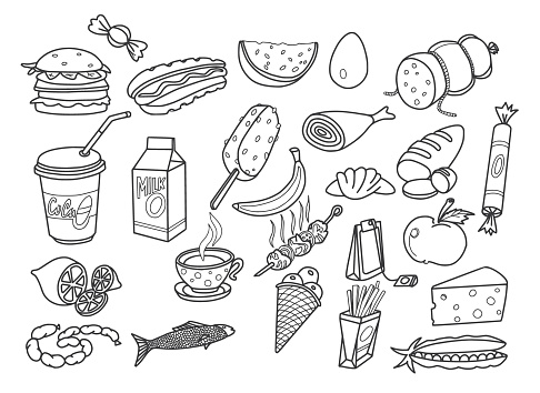 Food doodles set. Vector illustration.